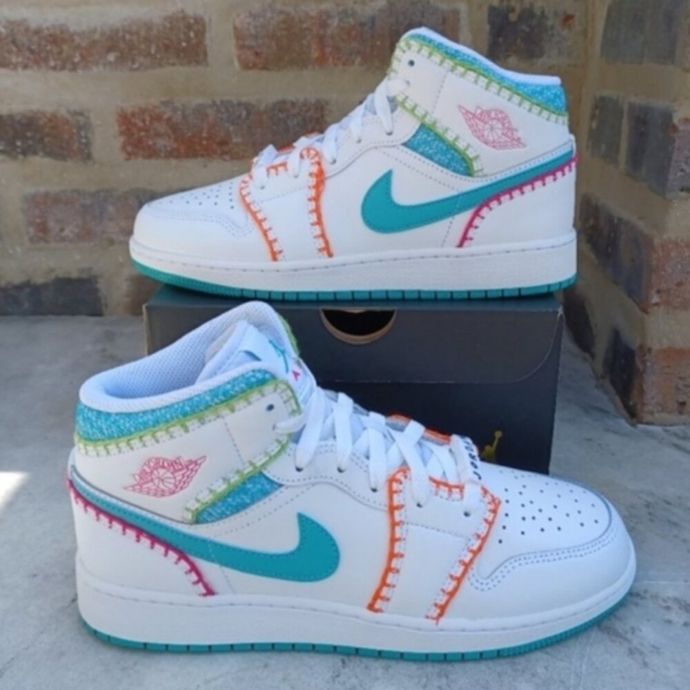 Nike Air Jordan 1 Mid White KNIT Sneakers Women's Youth Shoes